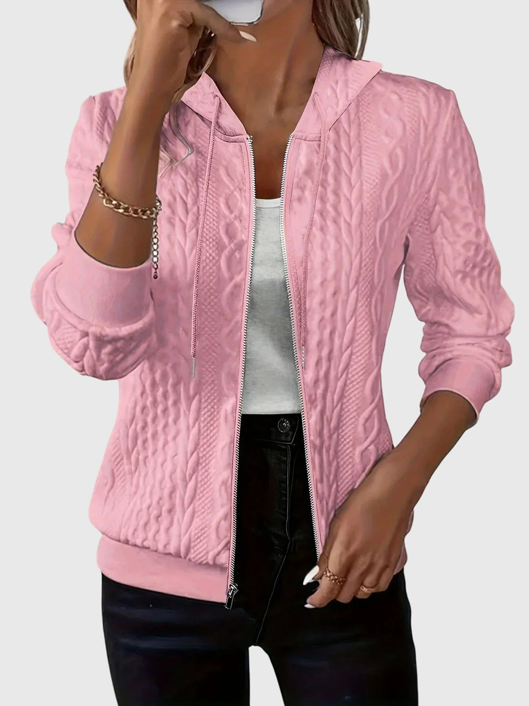 Marion | Textured Zip-Up Hoodie