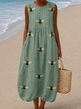 Petra | Sleeveless Bee-Print Midi Dress