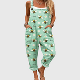 Soft Jumpsuit with Bee and Daisy Pattern