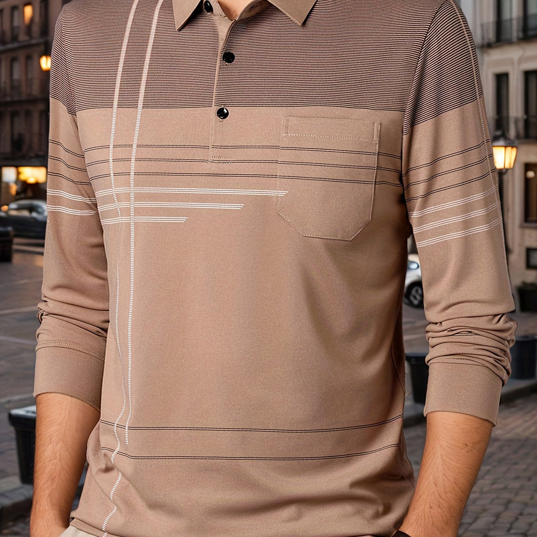 Barnett | Men's Contrast Panel Long Sleeve Polo