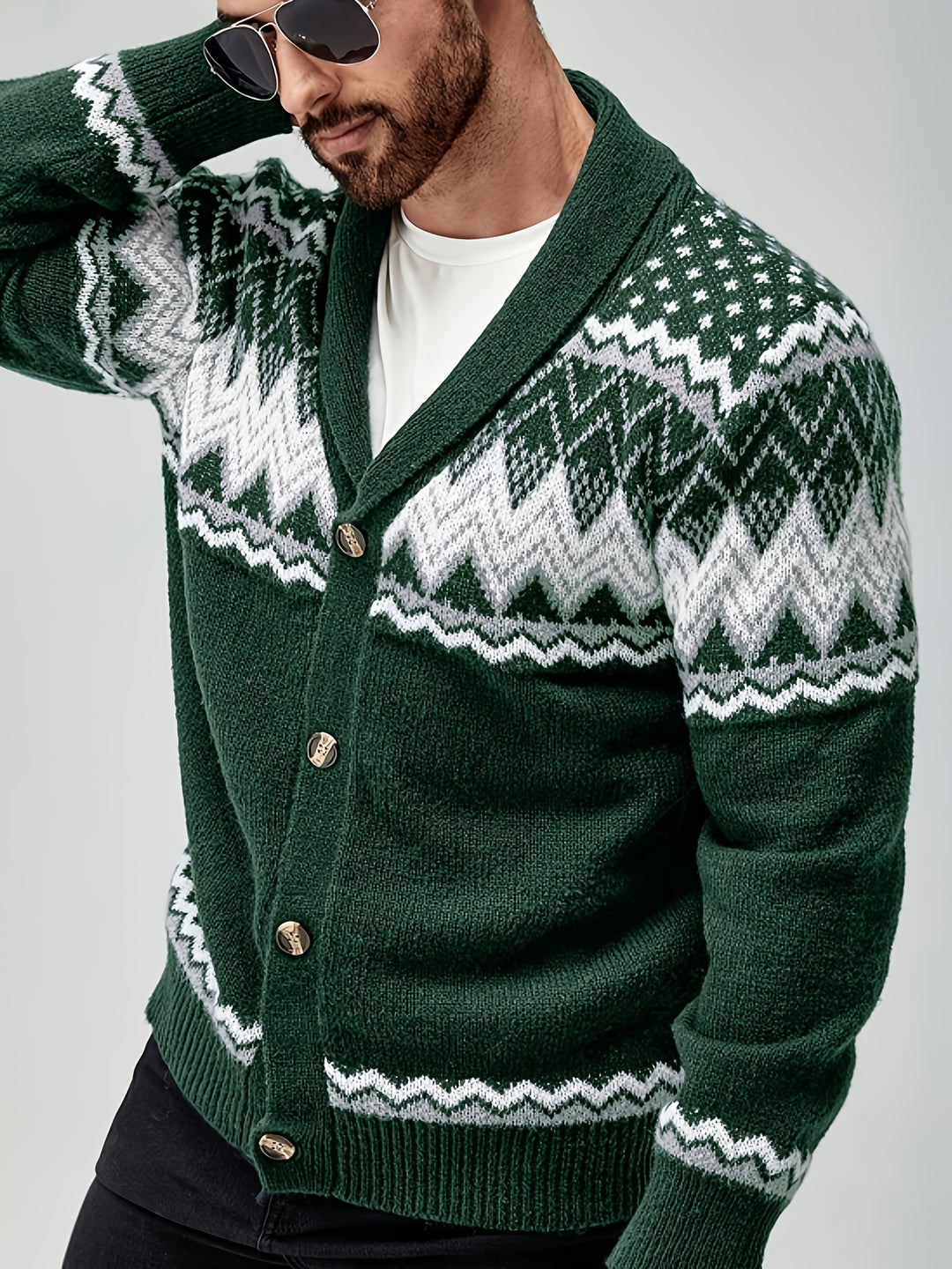 Silas | Nordic-Pattern Shawl Cardigan