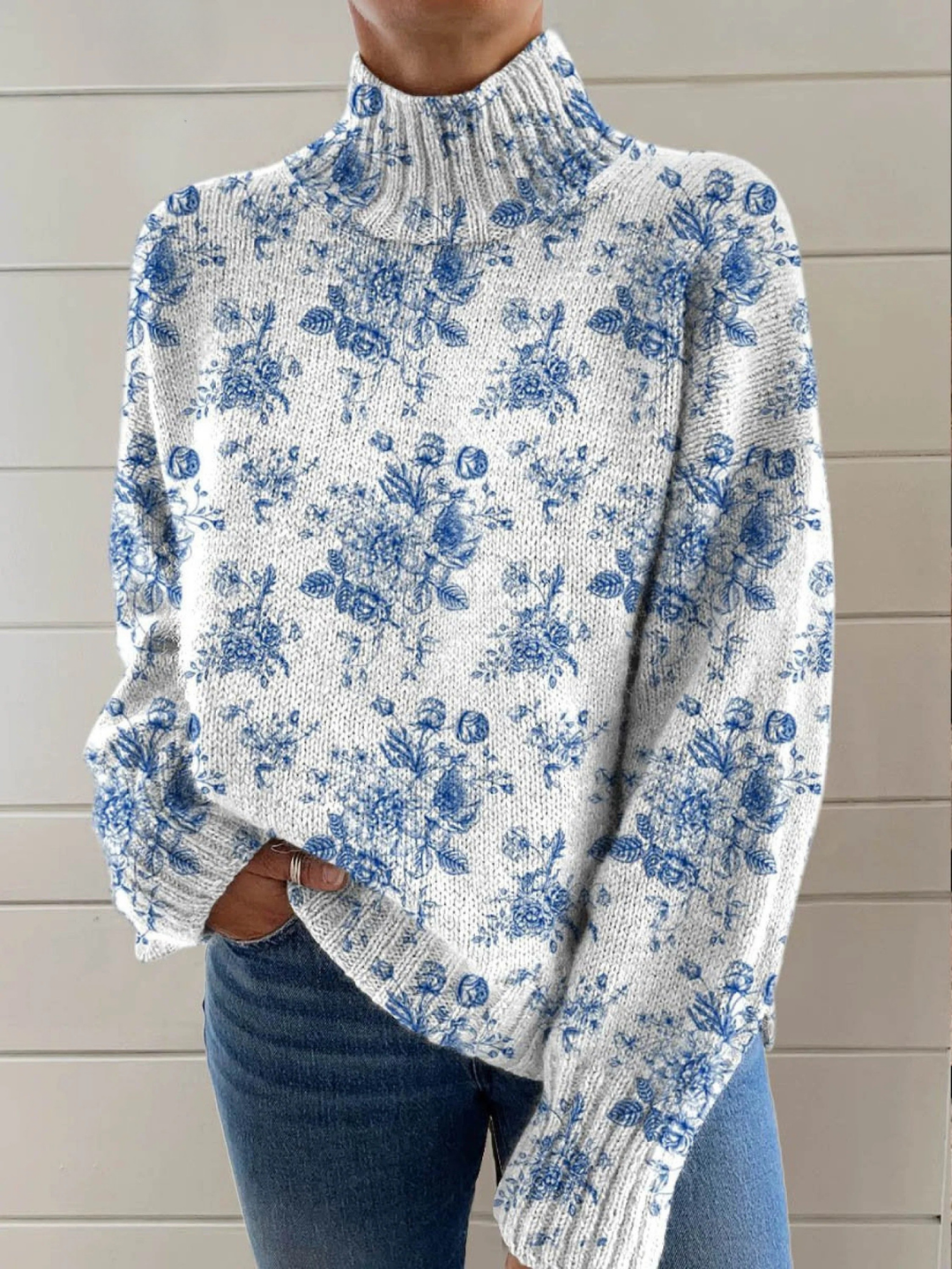 Deirdre | Floral Mock-Neck Sweater