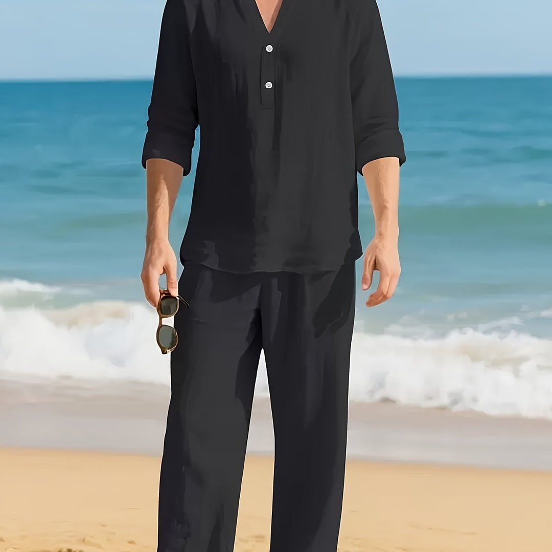 Faro | Men's Linen Long Sleeve Top & Trousers Set