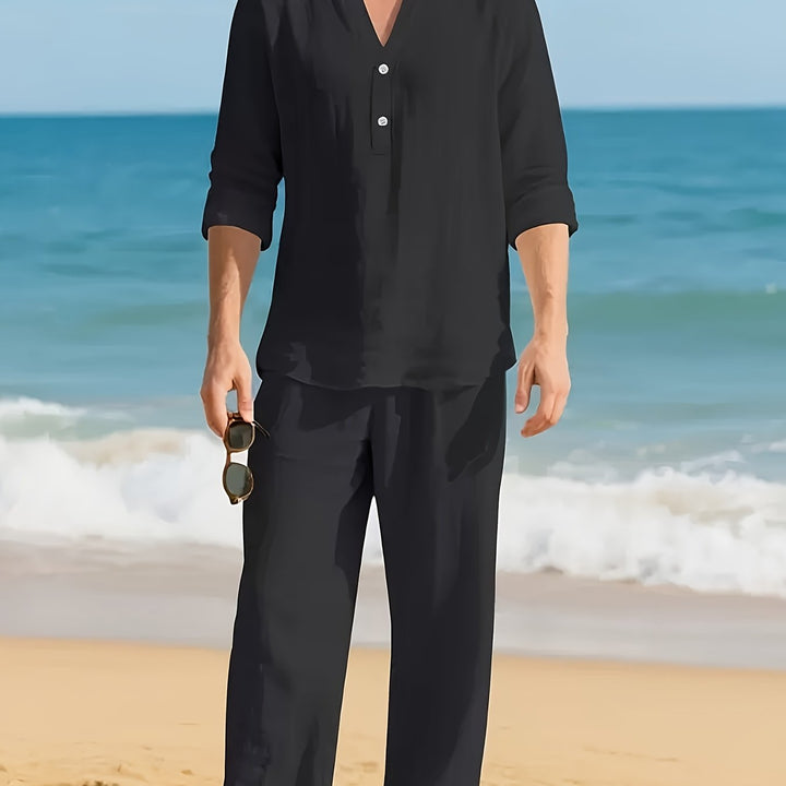 Faro | Men's Linen Long Sleeve Top & Trousers Set