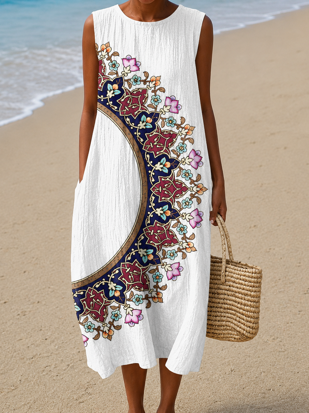 Helene | Sleeveless Bohemian-Print Midi Dress