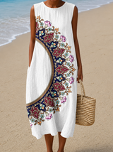 Helene | Sleeveless Bohemian-Print Midi Dress