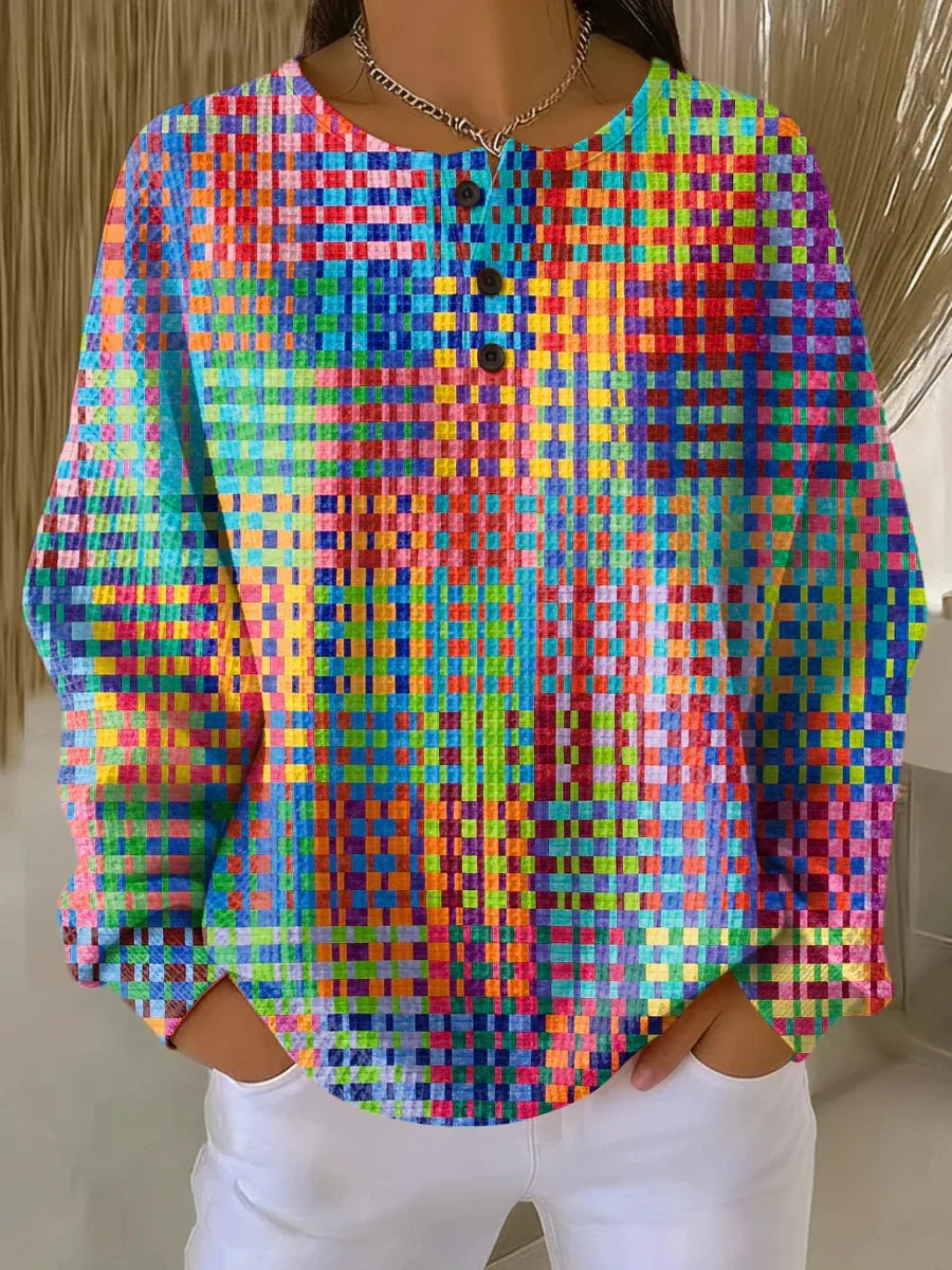 Coralyn | Vibrant Mosaic Button Top