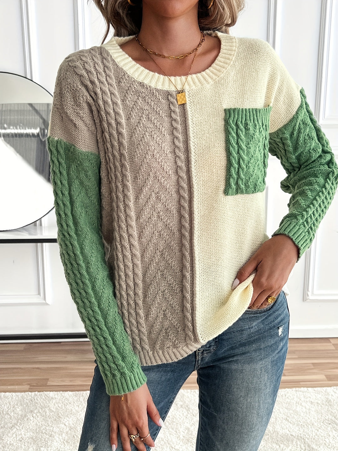 Harriet | Color-Block Cable-Knit Sweater