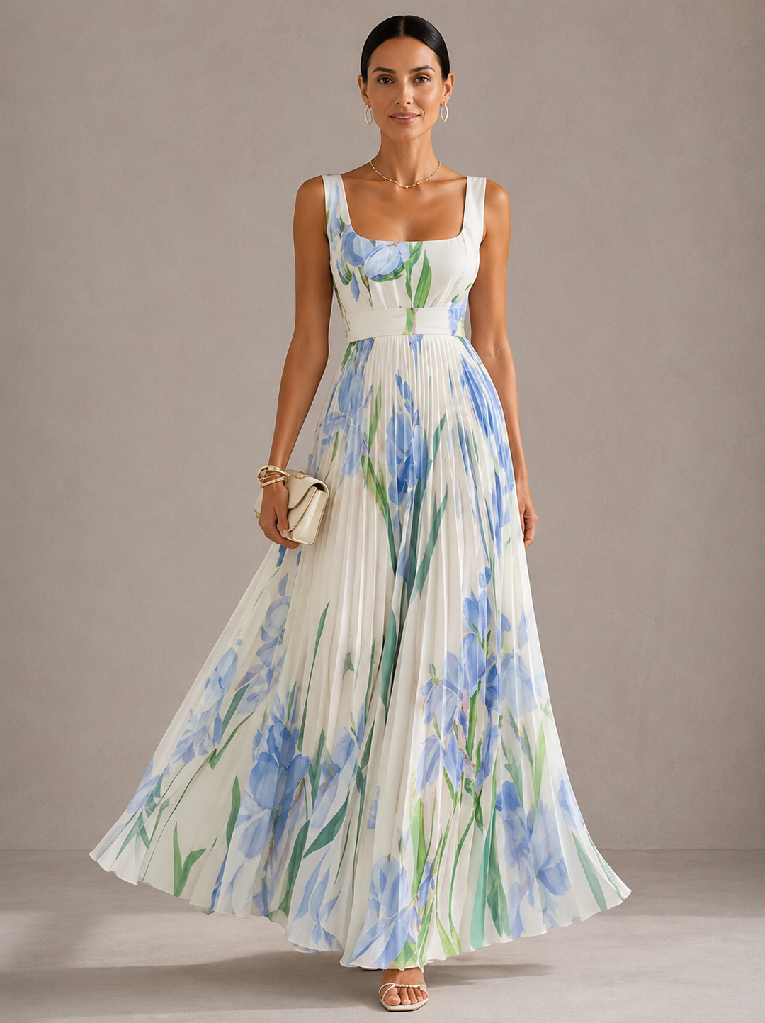 Evangeline | Floral Pleated Maxi Dress