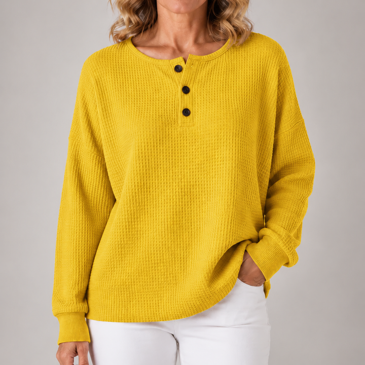 Maisie | Relaxed Waffle-Texture Henley Pullover