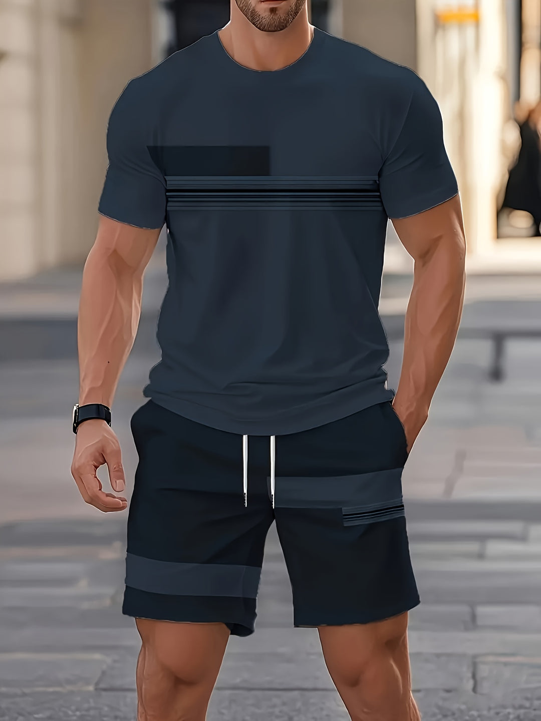 Trent | Men's Colour Block Crew Neck T-Shirt & Shorts Set