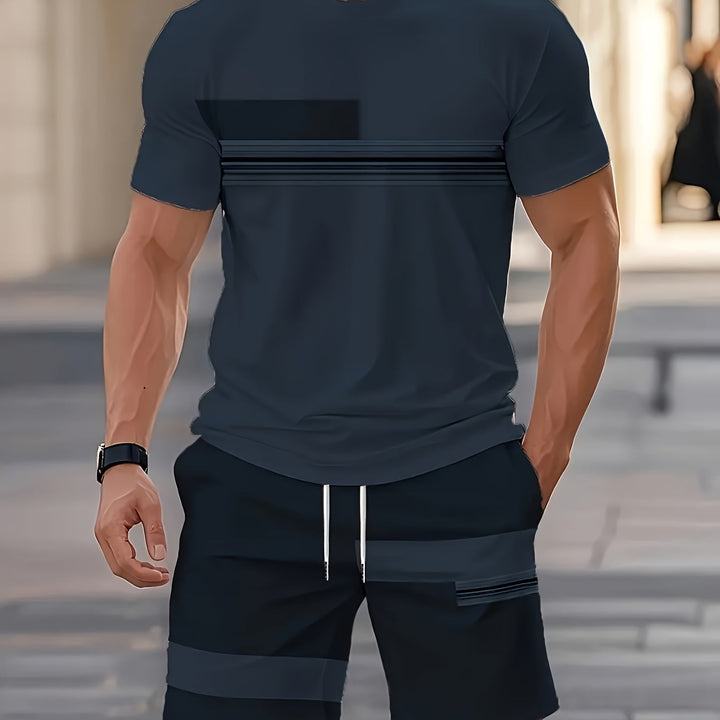 Trent | Men's Colour Block Crew Neck T-Shirt & Shorts Set