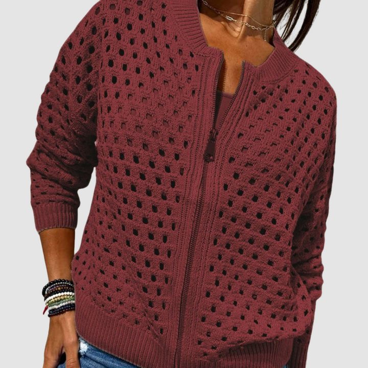 Mireille | Open-Weave Zip-Front Cardigan