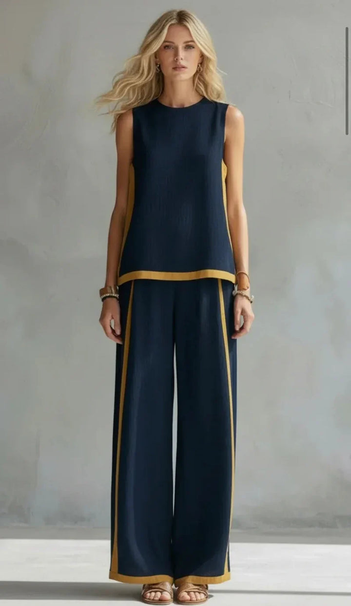 Philippa | Contrast-Trim Wide-Leg Two-Piece Set