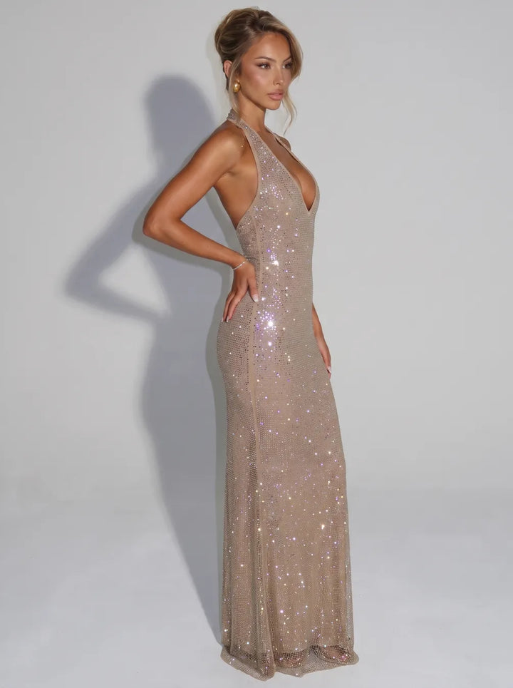 Lucinda | Shimmering Halter Maxi Dress