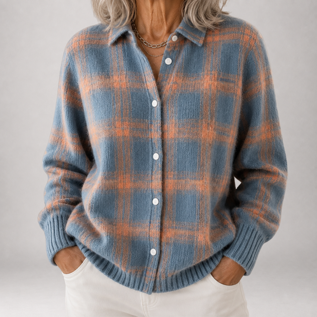 Adelia | Brushed Plaid Shirt Cardigan