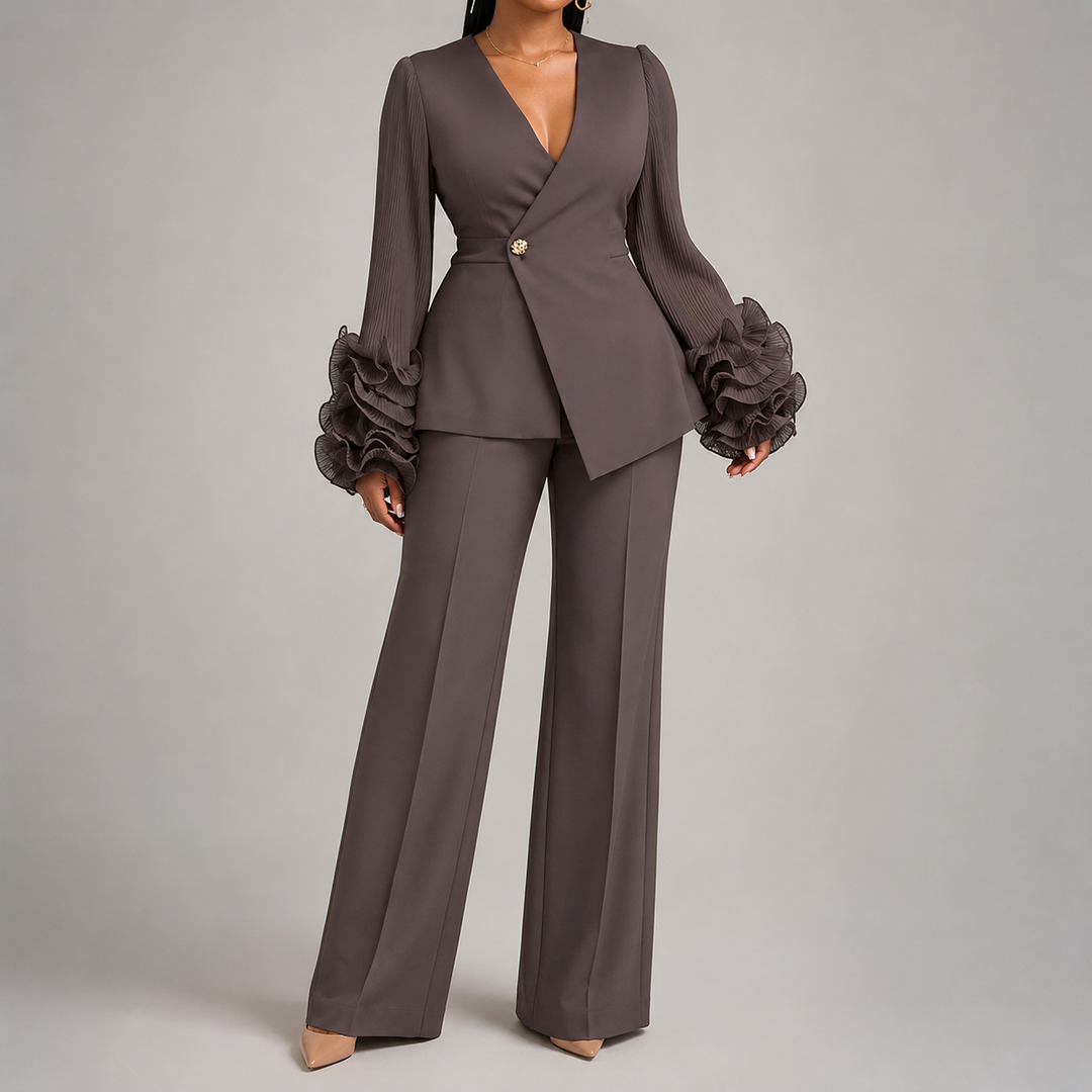 Celia | Refined Ruffle-Cuff Two-Piece Set