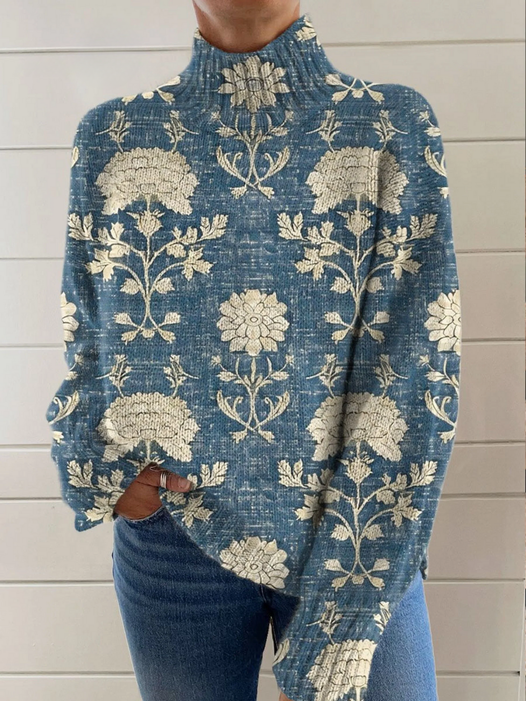 Eliza | Timeless Floral High-Neck Sweater