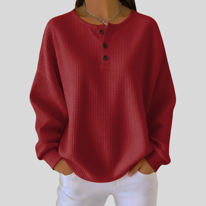 Romy | Relaxed Waffle-Knit Henley Top