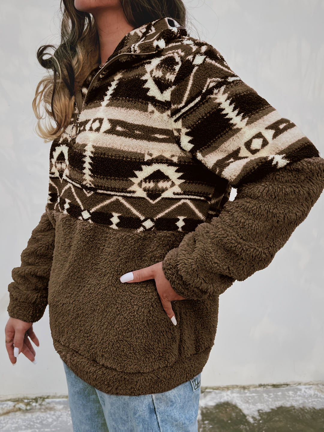 Sienna | Patterned Half-Zip Teddy Pullover