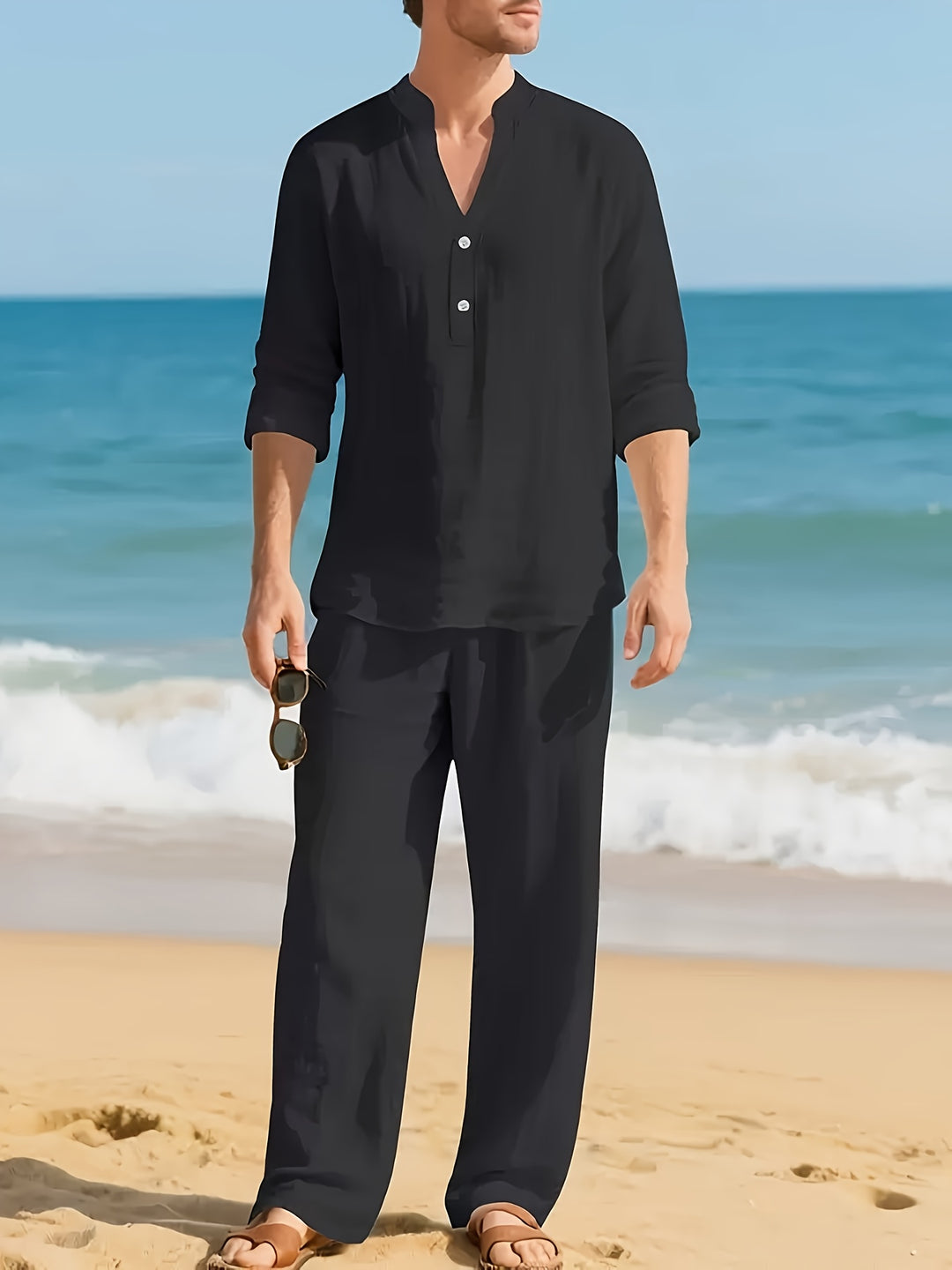 Faro | Men's Linen Long Sleeve Top & Trousers Set