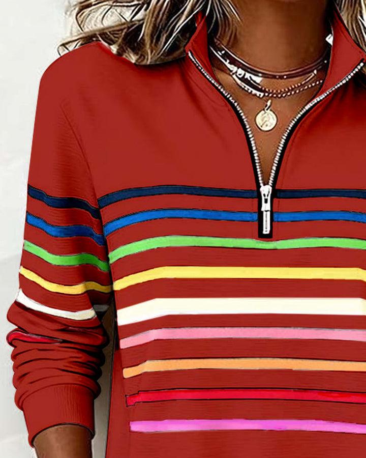 Heather | Half-Zip Striped Sweatshirt