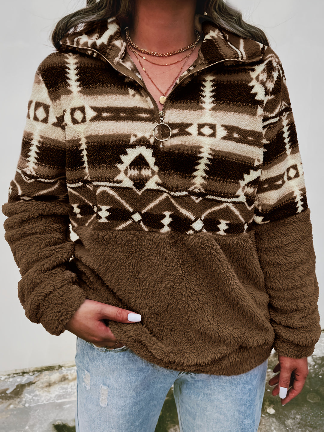 Sienna | Patterned Half-Zip Teddy Pullover