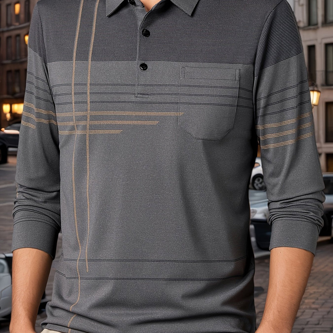 Barnett | Men's Contrast Panel Long Sleeve Polo