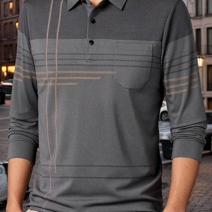 Barnett | Men's Contrast Panel Long Sleeve Polo