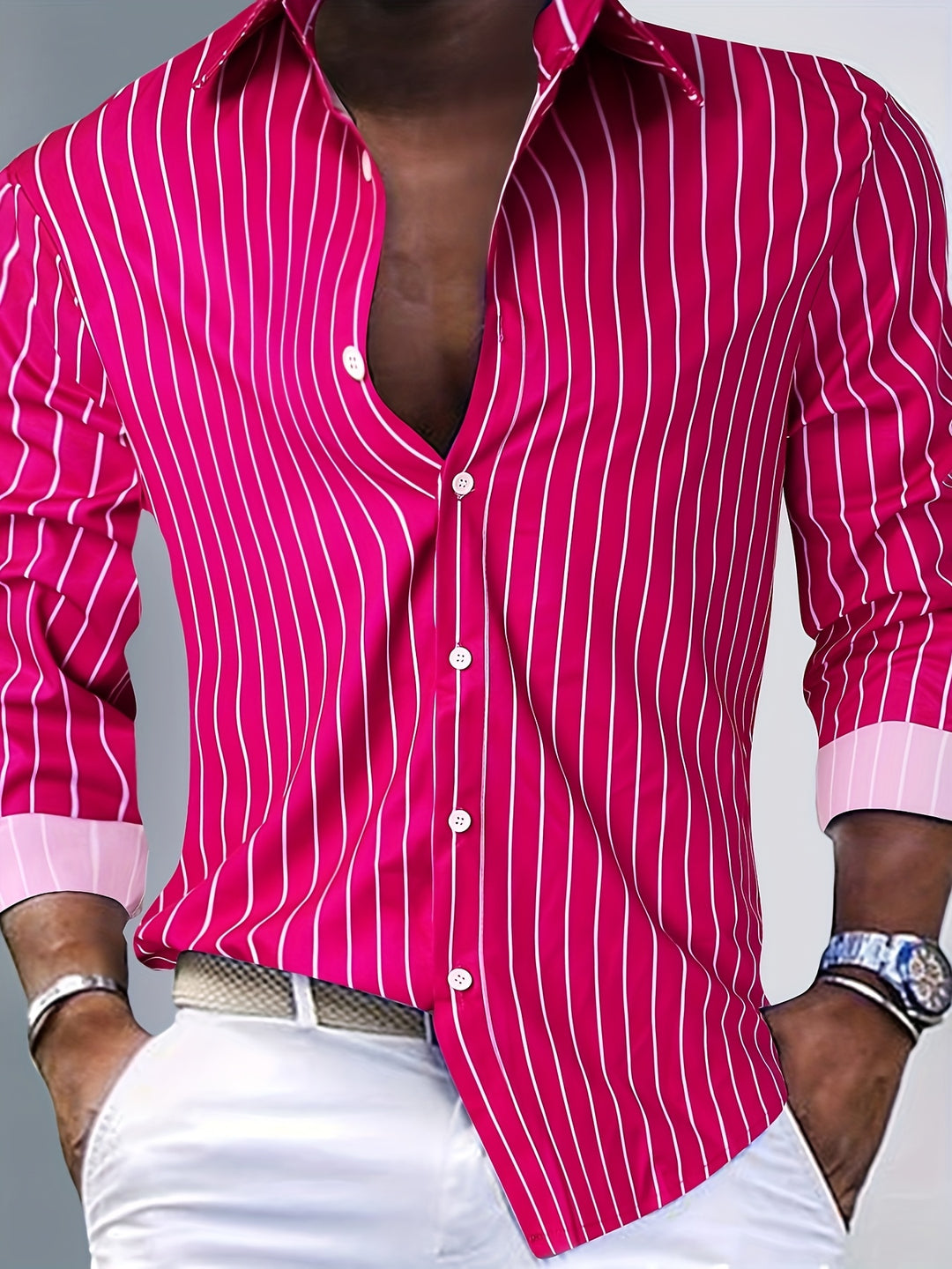 Rocco | Men's Slim Fit Pinstripe Long Sleeve Shirt