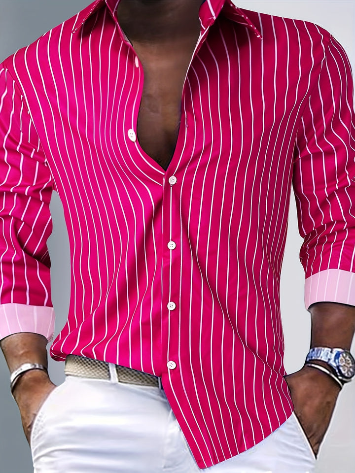 Rocco | Men's Slim Fit Pinstripe Long Sleeve Shirt