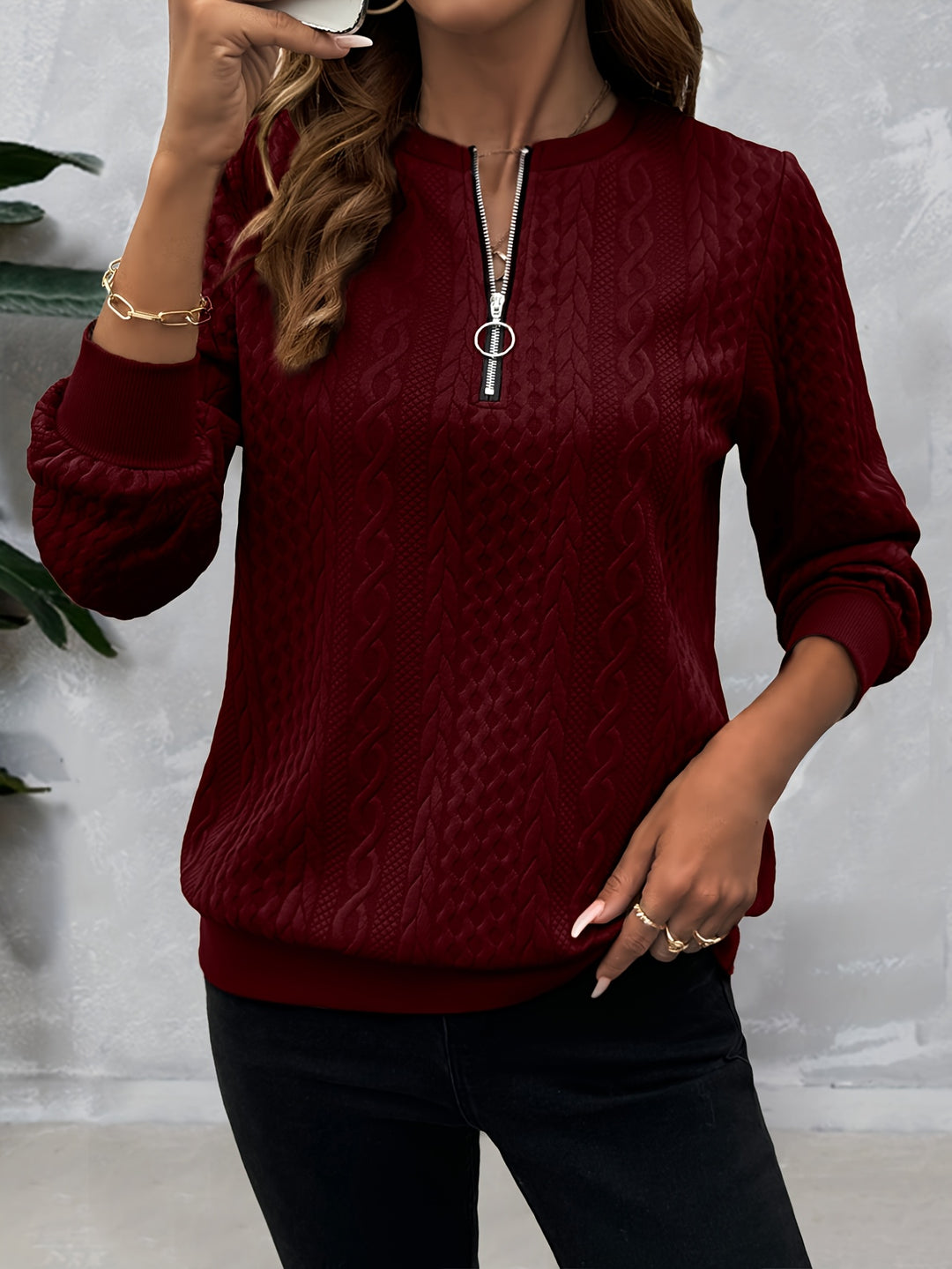 Corinne | Textured Half-Zip Sweatshirt