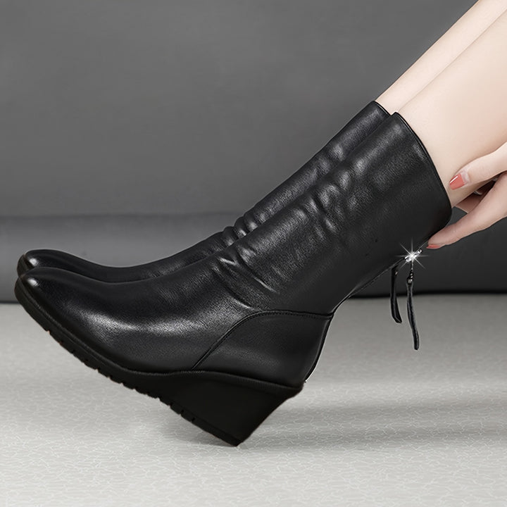 Kendra | Elegant Mid-Calf Wedge Boots