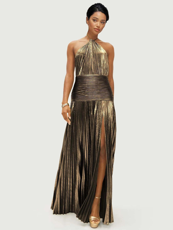 Miranda | Pleated Halter Maxi Dress
