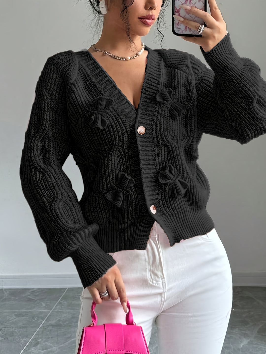 Evangeline | Bow-Detail Knit Cardigan