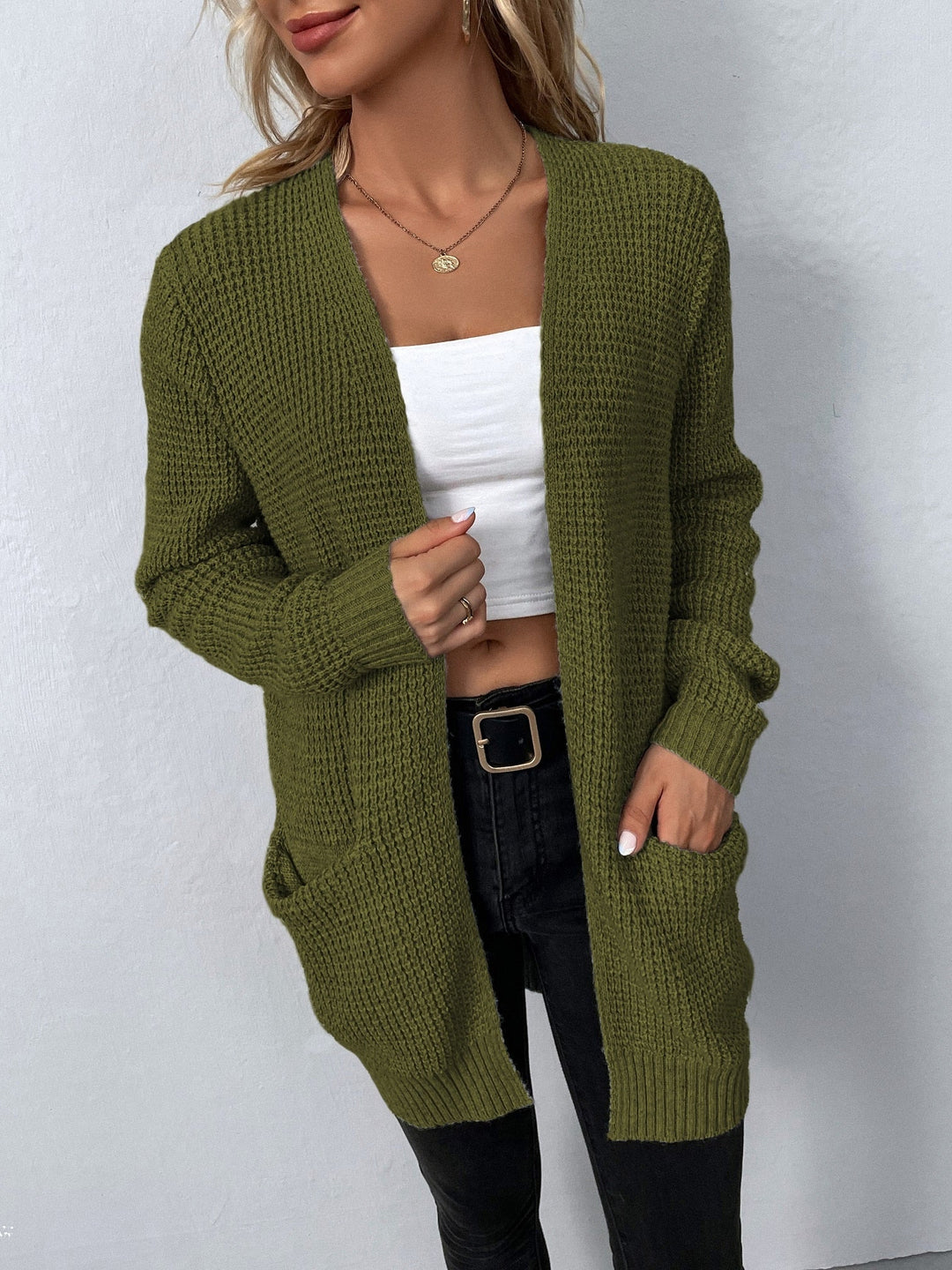 Theodora | Waffle-Knit Open Cardigan