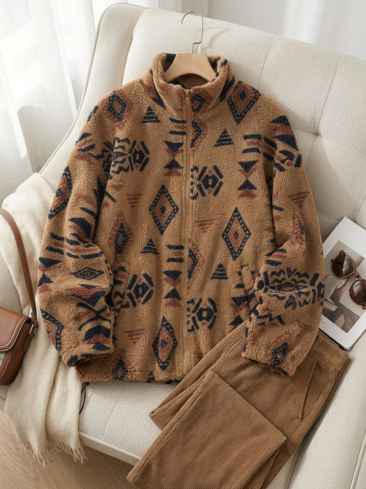 Juno | Patterned Plush Zip-Up Jacket