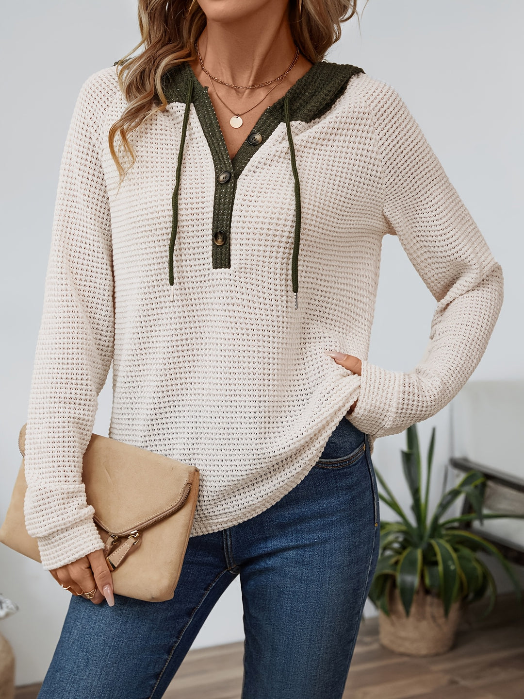 Della | Cozy Waffle-Knit Hoodie