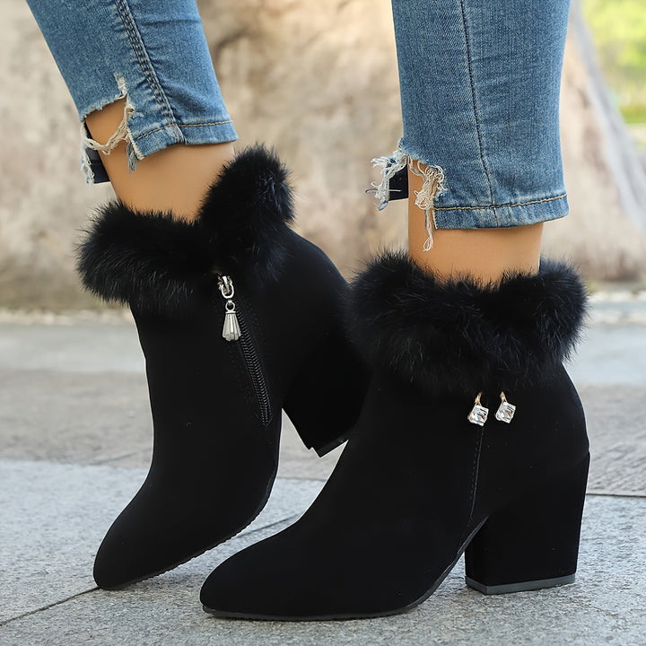 Katrina | Plush-Trimmed Heeled Ankle Boots