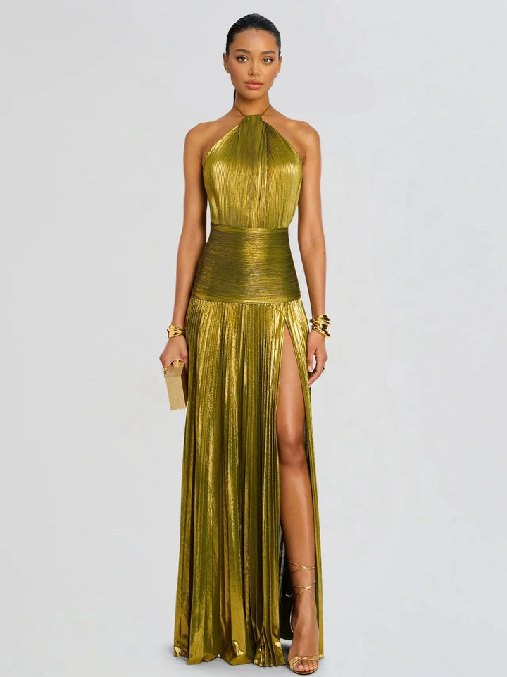 Miranda | Pleated Halter Maxi Dress