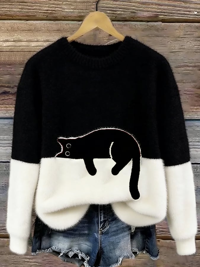 Corabelle | Playful Cat Print Oversized Sweater