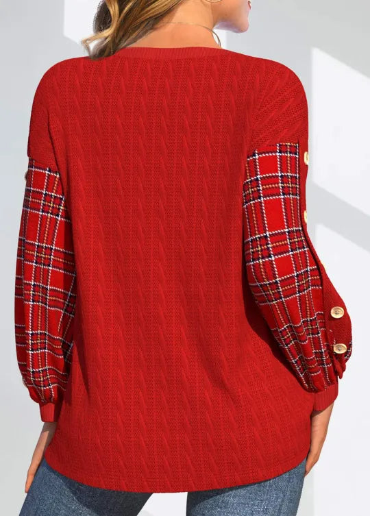 Sophie | Cable-Textured Sweater with Checked Sleeves