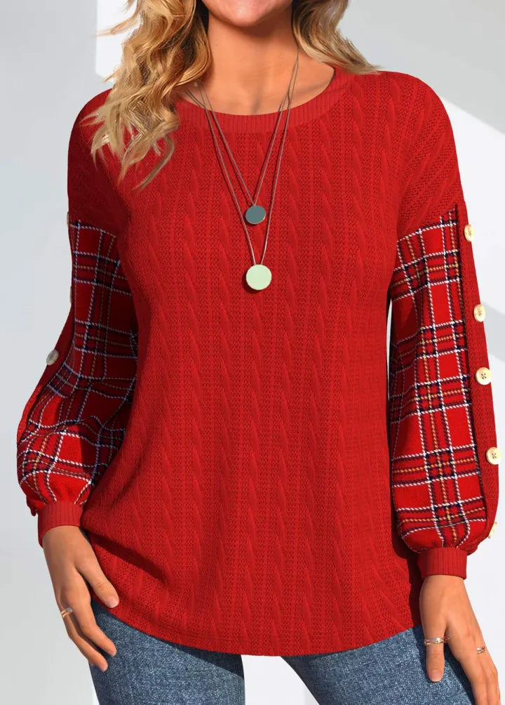Sophie | Cable-Textured Sweater with Checked Sleeves