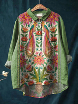 Sylvia | Artful Floral Bird Print Shirt