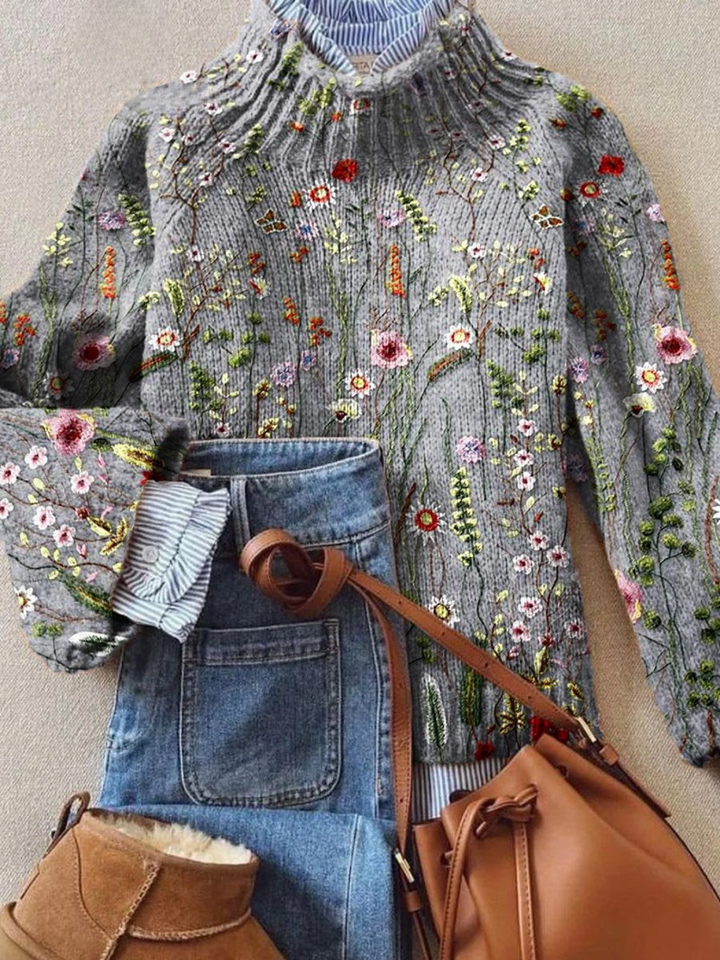 Anwen | Floral Embroidered High-Neck Sweater