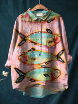 Rowena | Artful Fish Print Casual Shirt