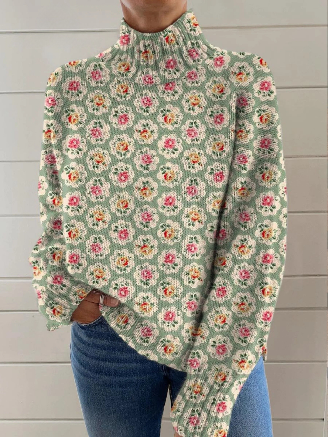 Marlowe | Blooming Floral High-Neck Sweater