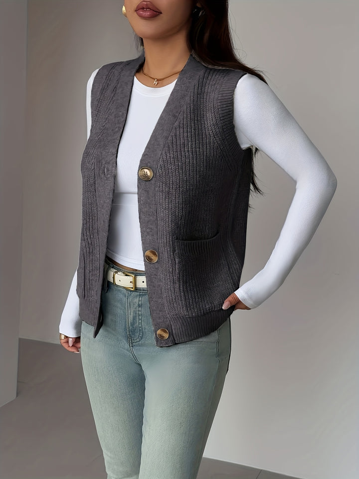 Fern | Buttoned V-Neck Knit Vest