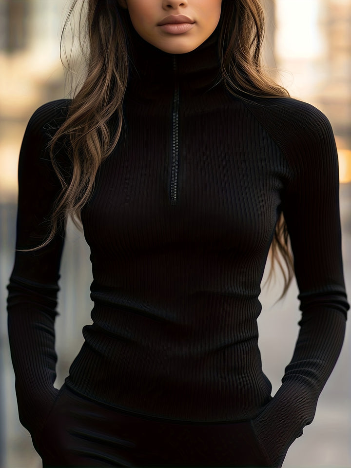 Delphine | Refined Half-Zip Mock Neck Top