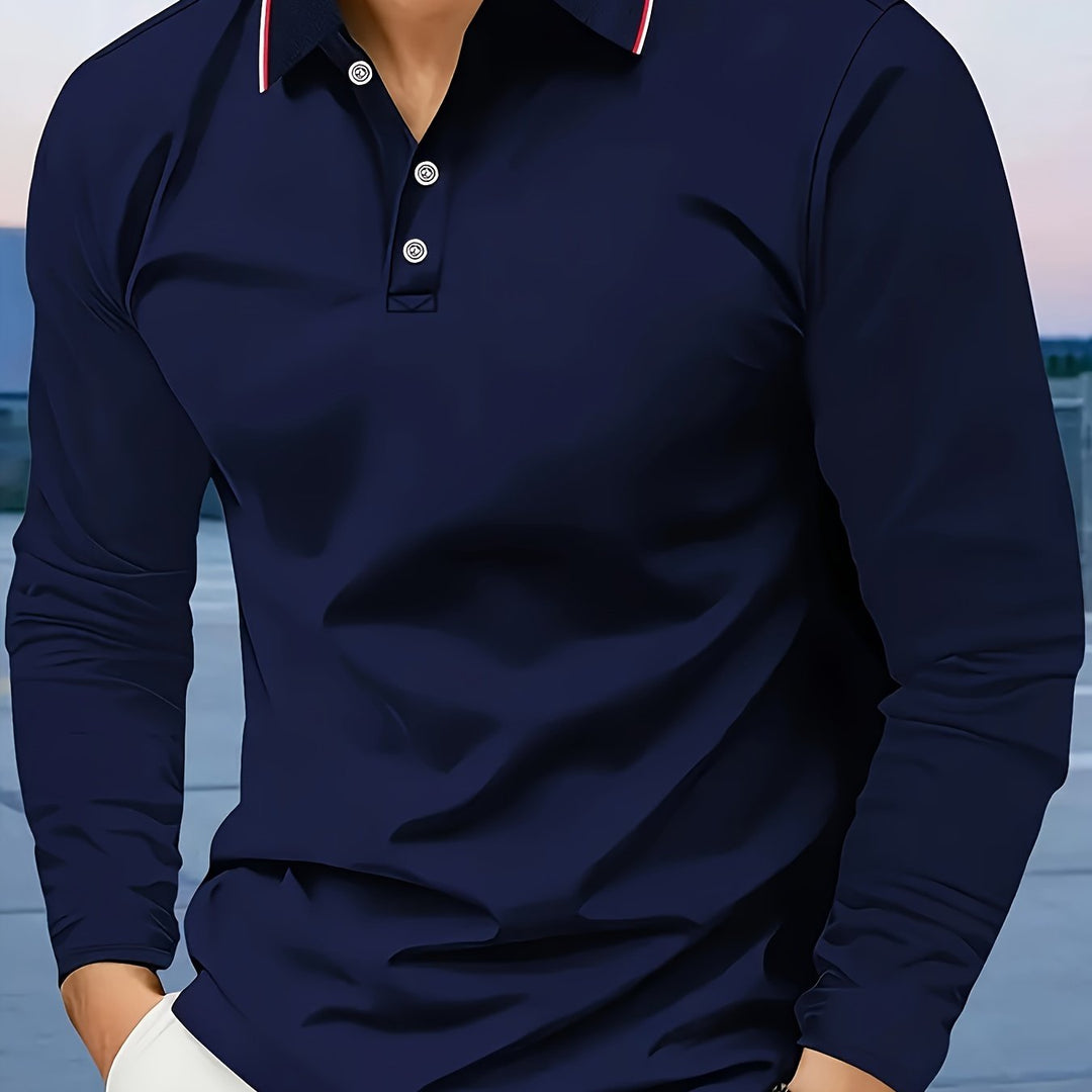 Wells | Men's Long Sleeve Lapel Polo Shirt